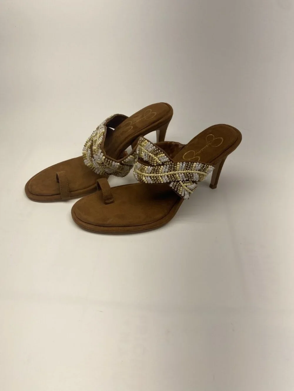 Jessica Simpson Womens Rixei Beaded Faux Suede Heels Sz 7.5